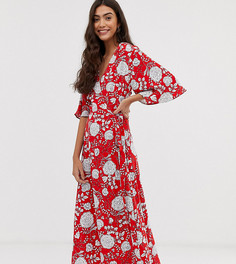 Платье миди с запахом и ярким цветочным принтом Brave Soul Tall Kea - Красный