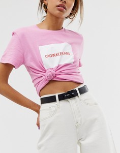 Кожаный ремень с логотипом Calvin Klein Jeans - Черный