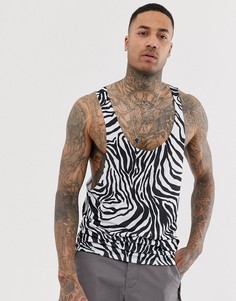 Майка-борцовка со сплошным принтом зебра ASOS DESIGN - Белый