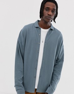 Синее oversize-поло из пике на пуговицах ASOS DESIGN - Синий