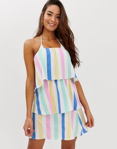 Ярусное пляжное платье в полоску PrettyLittleThing - Мульти