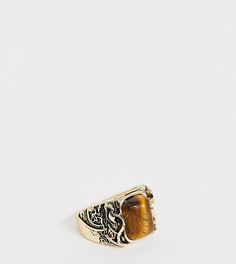 Золотистое кольцо с тиснением и полудрагоценным камнем Reclaimed Vintage inspired эксклюзивно для ASOS - Золотой