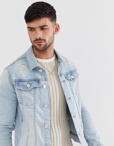 Голубая джинсовая куртка обтягивающего кроя River Island - Синий
