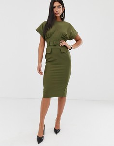 Платье-футляр миди в стиле милитари с поясом ASOS DESIGN - Зеленый