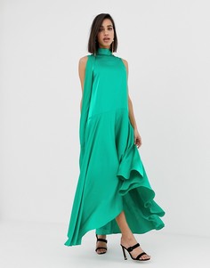 Атласное платье миди без рукавов с шарфом ASOS DESIGN - Зеленый