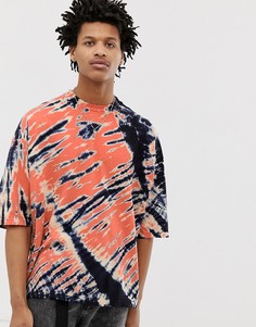 Oversize-футболка с выбеленным принтом тай-дай и рукавами длиной до локтя ASOS DESIGN - Мульти