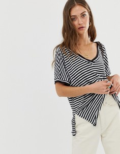 Футболка в полоску с V-образным вырезом Free People Take Me - Черный