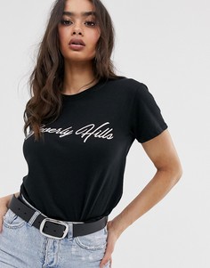 Черная футболка с надписью Beverly Hills Boohoo - Черный