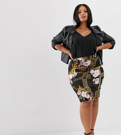 Юбка миди с принтом Pink Clove - Черный