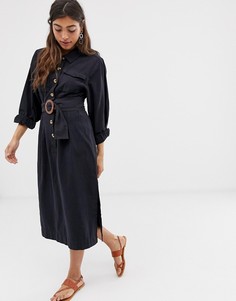 Платье-рубашка макси на пуговицах с поясом Free People Aubrey - Черный