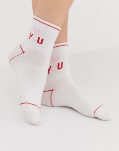Белые спортивные носки из органического хлопка Monki Love you - Белый