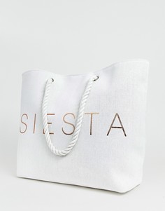 Эксклюзивная пляжная сумка с принтом Siesta цвета розового золота South Beach - Белый