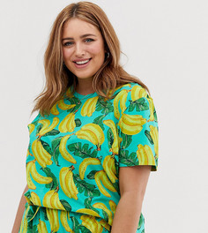 Пижамная футболка с принтом бананов ASOS DESIGN Curve mix & match - Мульти
