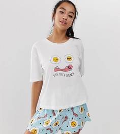 Пижама из футболки с надписью love you a brunch и шортов ASOS DESIGN Petite - Мульти
