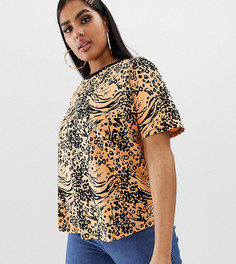 Футболка с ярким анималистичным принтом ASOS DESIGN Curve - Оранжевый
