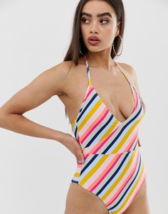 Слитный купальник-халтер в полоску Boohoo exclusive - Мульти