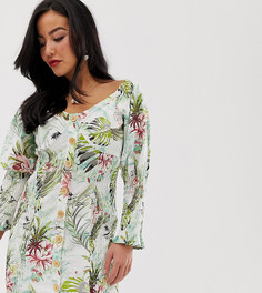 Платье мини на пуговицах с тропическим принтом ASOS DESIGN Petite - Мульти