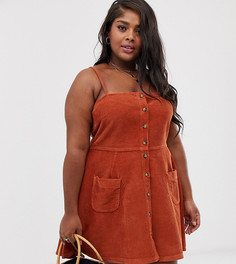 Светло-коричневое вельветовое платье мини на пуговицах ASOS DESIGN Curve - Рыжий