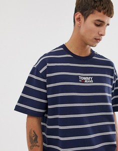 Темно-синяя футболка в полоску с логотипом на груди Tommy Jeans - Темно-синий