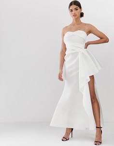 Платье макси с вырезом бандо и разрезом ASOS DESIGN - Белый
