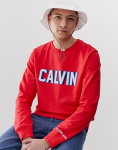 Свитшот с круглым вырезом и логотипом Calvin Klein - Красный