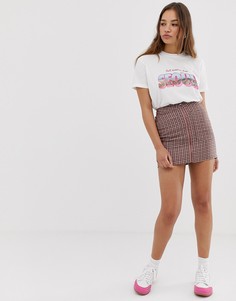 Розовая юбка на молнии в клеточку Pull&Bear Рacific - Розовый