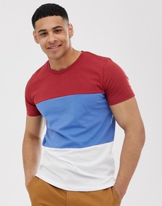Красная футболка из органического материала в стиле колор блок Selected Homme - Красный