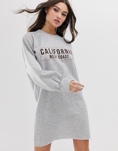 Серое платье-свитшот с принтом California Boohoo - Зеленый