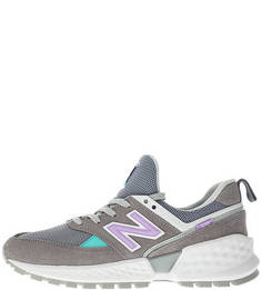 Летние кроссовки серого цвета из текстиля и замши 574 New Balance