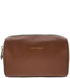 Коричневая кожаная косметичка Travel Items Coccinelle
