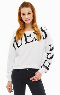Белый хлопковый свитшот оверсайз Guess