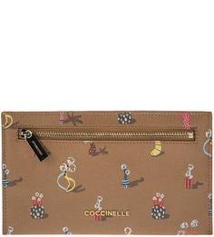 Коричневый кожаный кошелек с ярким принтом Envelopes Coccinelle