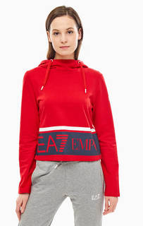 Укороченная хлопковая толстовка красного цвета EA7