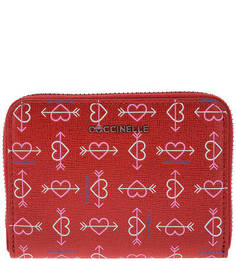 Красный кожаный кошелек на молнии Metallic Heart Рrint Coccinelle