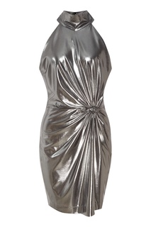 Короткое серебристое платье с драпировкой Laroom