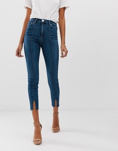 Синие облегающие джинсы с завышенной талией и разрезами ASOS DESIGN Ridley - Синий