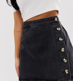 Черная выбеленная джинсовая юбка с запахом и пуговицами ASOS DESIGN Petite - Черный