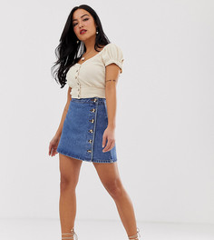 Синяя джинсовая юбка с запахом и пуговицами ASOS DESIGN Petite - Синий