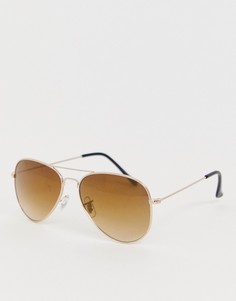 Золотистые металлические солнцезащитные очки-авиаторы Jack & Jones - Золотой