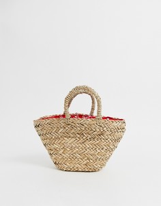 Маленькая соломенная сумка естественного цвета с платочным принтом на подкладке ASOS DESIGN - Коричневый
