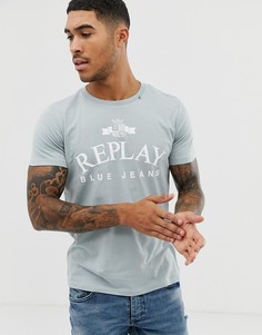 Голубая футболка с круглым вырезом Replay Blue Jeans - Синий
