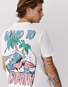 Свободная футболка с принтом на спине и закругленным краем ASOS DESIGN - Белый