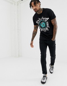 Черная футболка с зеленым принтом Versace Jeans - Черный