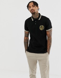 Черная футболка-поло с золотистым логотипом Versace Jeans - Белый