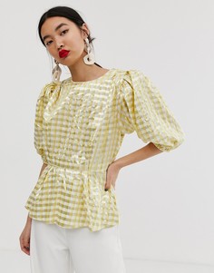 Топ в клетку с эффектом металлик ASOS WHITE - Желтый