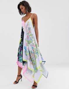Атласное платье миди на бретельках с платочным принтом ASOS EDITION - Мульти
