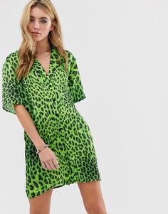 Неоново-зеленое платье-рубашка с леопардовым принтом The Ragged Priest - Зеленый