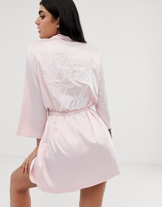 Атласный халат с вышивкой ASOS DESIGN - Розовый