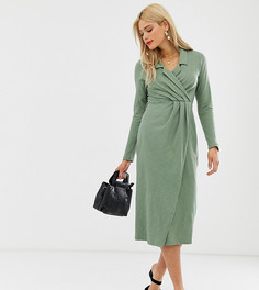 Меланжевое платье-рубашка мини с запахом спереди ASOS DESIGN Tall - Зеленый