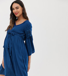 Платье мини для беременных с кружевной отделкой Mamalicious - Синий Mama.Licious